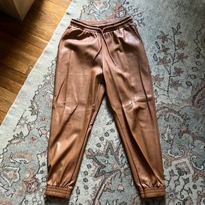 Tan leather joggers